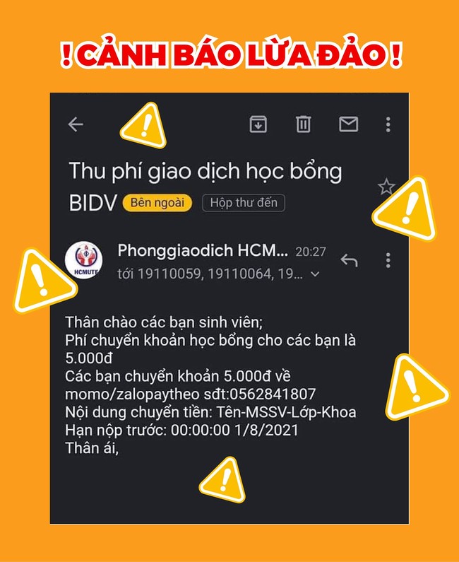 Cảnh báo email giả mạo ĐH Sư phạm Kỹ thuật TP.HCM lừa đảo sinh viên chuyển tiền  - Ảnh 1.