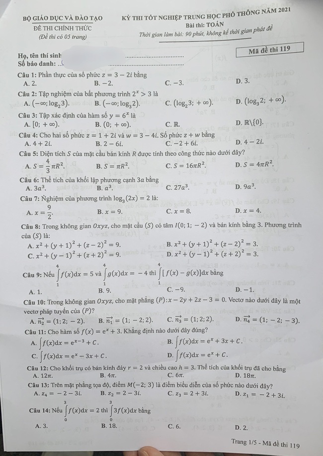 Đã có đề thi môn Toán tốt nghiệp THPT năm 2021 - Ảnh 1.