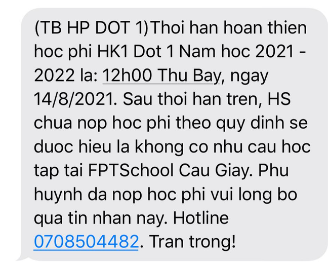 Phụ huynh có con học Trường Tiểu học-THCS FPT &quot;cầu cứu&quot; vì các khoản học phí đầu năm  - Ảnh 3.