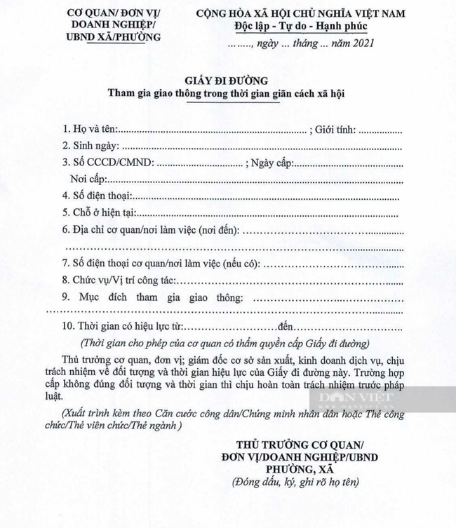 Đà Nẵng quy định lại mẫu và cơ quan, đơn vị có thẩm quyền cấp giấy đi đường  - Ảnh 2.