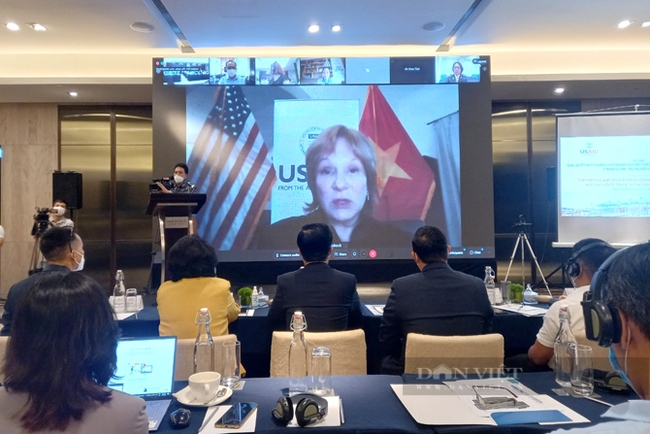 Bà Ann Marie Yastishock - Giám đốc USAID Việt Nam tham dự hội thảo thông qua trực tuyến. Ảnh: Nguyên Vỹ