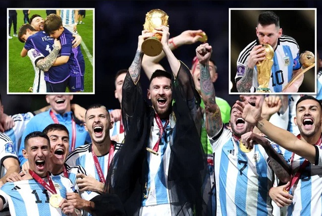 Xúc động hình ảnh Messi cùng vợ và 3 con nâng cúp vàng World Cup 2022