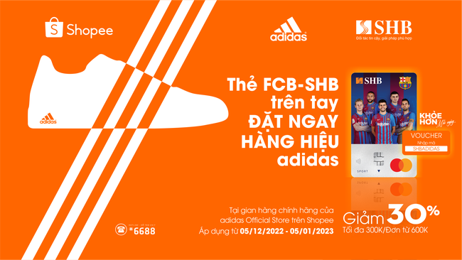 Giảm 30% khi mua sản phẩm Adidas bằng thẻ thể thao SHB - FCB Mastercard - Ảnh 1.