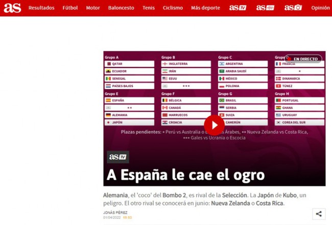 Kết quả chia bảng World Cup 2022: Báo Anh sướng rơn, Tây Ban Nha ủ rũ - Ảnh 2.