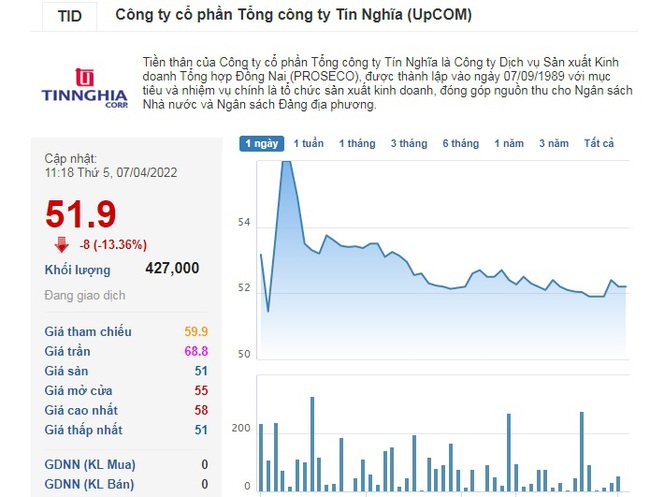 Cổ phiếu “họ” Tín Nghĩa… cắm đầu trước thông tin công ty con bị khởi tố - Ảnh 1.