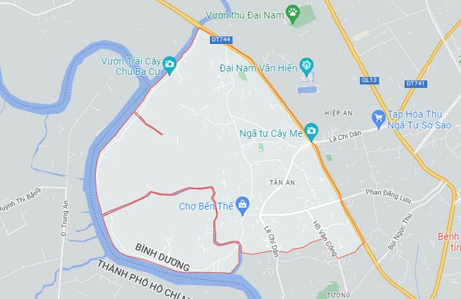 Phường Tân An (TP.Thủ Dầu Một) nằm ven sông Sài Gòn. Ảnh: Google Map