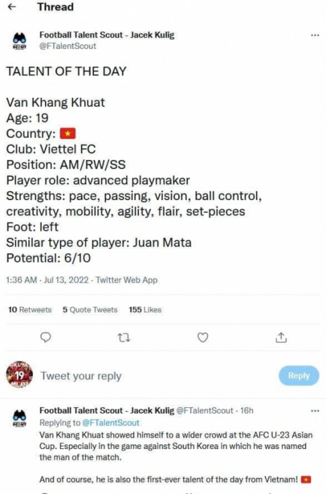 Đội trưởng U19 Việt Nam được Twitter bóng đá nổi tiếng vinh danh - Ảnh 2.