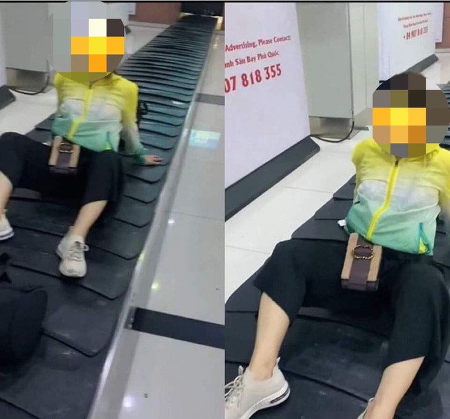 Xác minh vụ cô gái ngồi phản cảm trên băng chuyền hành lý sân bay - Ảnh 1.