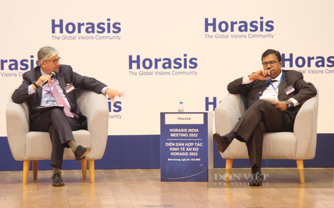 Các diễn giả chia sẻ về khả năng hợp tác của Việt Nam và Ấn Độ tại phiên đối thoại ở Diễn đàn hợp tác kinh tế Horasis Ấn Độ 2022, Bình Dương. Ảnh: Trần Khánh
