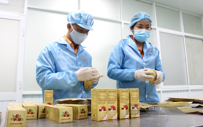 Sản phẩm tinh dầu gấc đạt chứng nhận hữu cơ theo tiêu chuẩn Mỹ và châu Âu của Công ty CP Mekong Herbals, TP.HCM. Ảnh: Trần Khánh