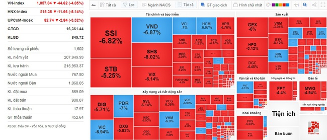 Gần 100 mã chứng khoán giảm sàn, VN-Index có lúc &quot;bốc hơi&quot; hơn 47 điểm - Ảnh 1.