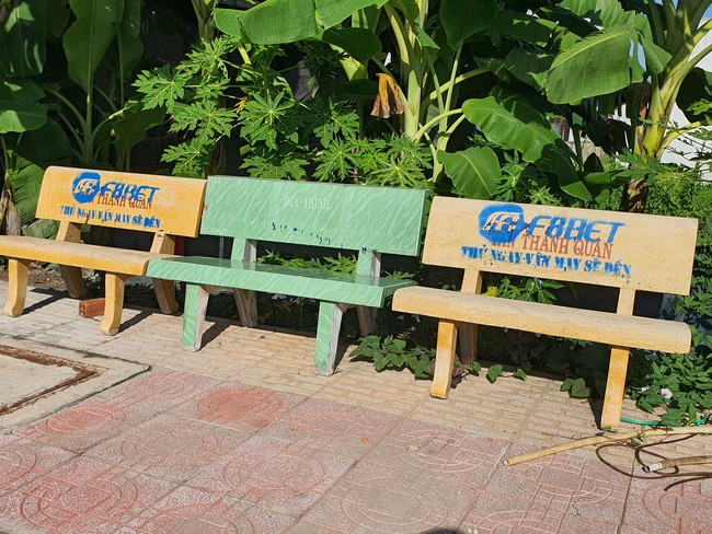 Nhiều ghế đá bị sơn quảng cáo cá độ bóng đá ở Long An - Ảnh 1.