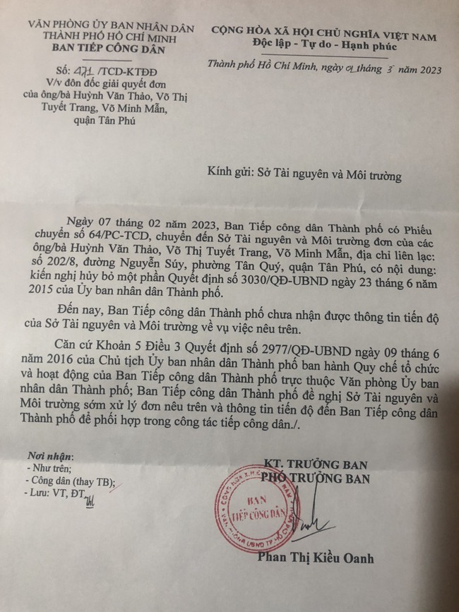 Vụ bán “đất vàng” thần tốc ở quận Tân Phú: UBND TP.HCM thúc Sở Tài nguyên và Môi trường sớm giải quyết - Ảnh 2.