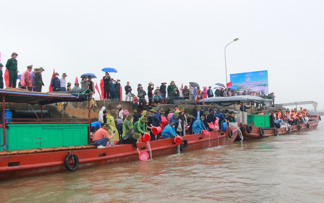 Nam Định: Thả 1 triệu con giống thủy sản xuống sông Hồng nhằm tái tạo nguồn lợi thủy sản - Ảnh 3.