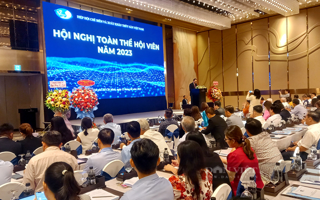 Hội nghị toàn thể hội viên 2023 của Hiệp hội chế biến và xuất khẩu thủy sản Việt Nam (Vasep) tổ chức tại TP.HCM. Ảnh: Nguyên Vỹ
