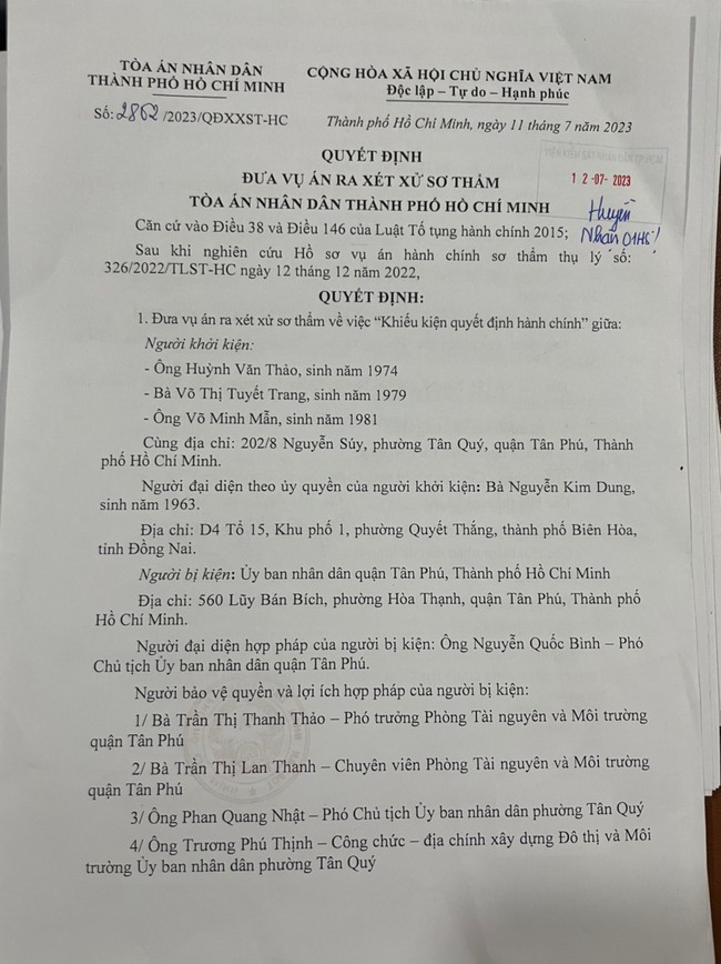 Chuẩn bị xét xử vụ án người dân kiện UBND Q.Tân Phú - Ảnh 3.