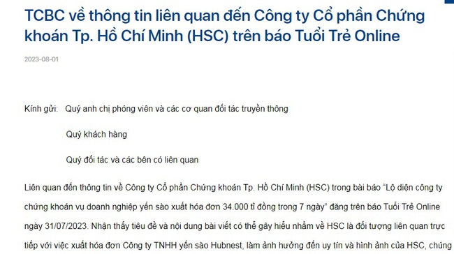 Chứng khoán HSC chính thức lên tiếng sau vụ doanh nghiệp yến sào xuất hóa đơn tới 34.000 tỷ đồng - Ảnh 3.