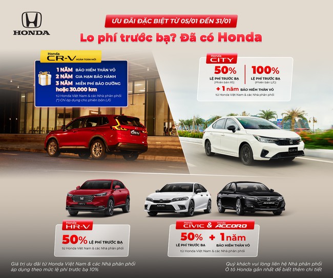 Loạt xe Honda tiếp tục hưởng 100% trước bạ tháng 1/2024, cơ hội sở hữu ô tô giá rẻ dịp năm mới - Ảnh 1.