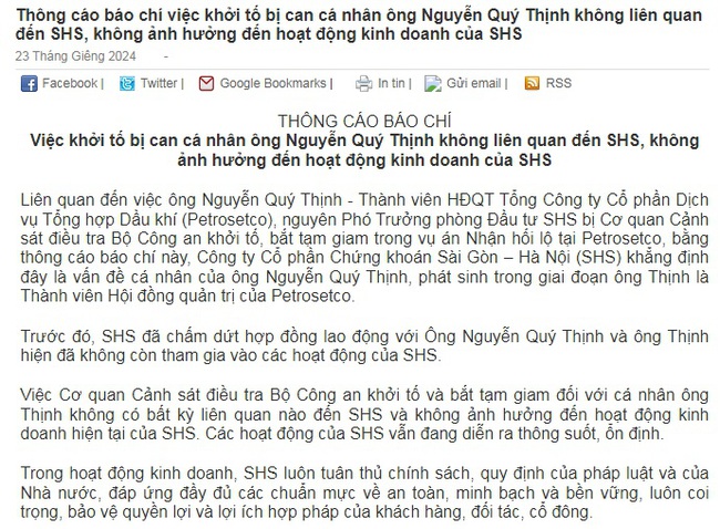 Nguyên Phó trưởng phòng đầu tư bị bắt, Chứng khoán SHS nói "không ảnh hưởng gì"- Ảnh 2.