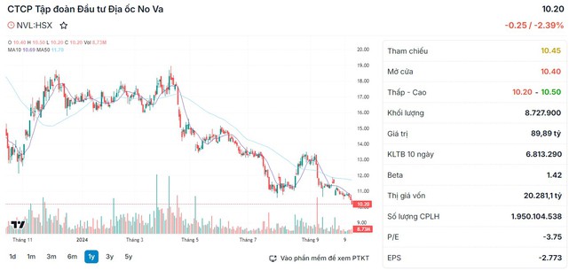 Cổ phiếu bất động sản NVL "thủng đáy" xuống mức thấp nhất lịch sử, vốn hoá bốc hơi 88%- Ảnh 1.