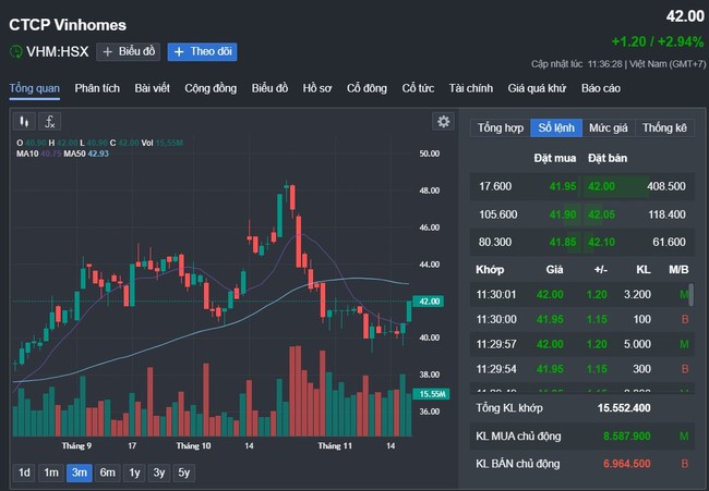 Cổ phiếu bất động sản VHM của Vinhomes phủ xanh, "hút" lượng lớn dòng tiền trên VN-Index- Ảnh 1.