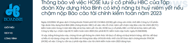 "Ông lớn" Xây dựng Hòa Bình lên tiếng trấn an nhà đầu tư sau cảnh báo hủy niêm yết của HoSE- Ảnh 2.