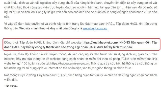 Hoàng Anh Gia Lai (HAG) phát đi cảnh báo trang web lừa đảo và giả mạo Công ty- Ảnh 2.