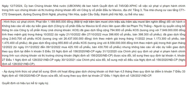 Mavico bị phạt 1,2 tỷ đồng, cấm giao dịch chứng khoán gần 5 tháng- Ảnh 2.