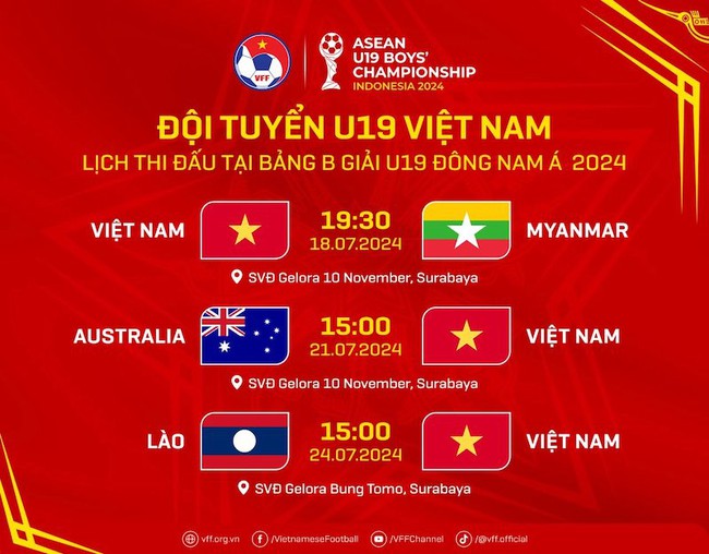 Lịch thi đấu của U19 Việt Nam tại giải U19 Đông Nam Á 2024- Ảnh 1.