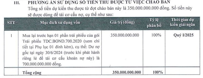 Kinh doanh và Phát triển Bình Dương (TDC) muốn huy động 350 tỷ đồng để trả nợ trái phiếu sắp đáo hạn - Ảnh 1.