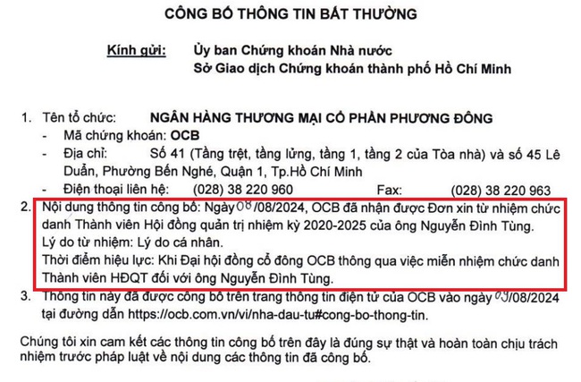 Ông Nguyễn Đình Tùng xin từ nhiệm vị trí thành viên Hội đồng quản trị OCB - Ảnh 2.