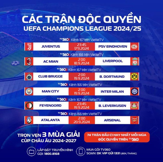 Đại tiệc Champion League trở lại trên TV360 cùng hệ gói cước mới siêu hấp dẫn - Ảnh 3.