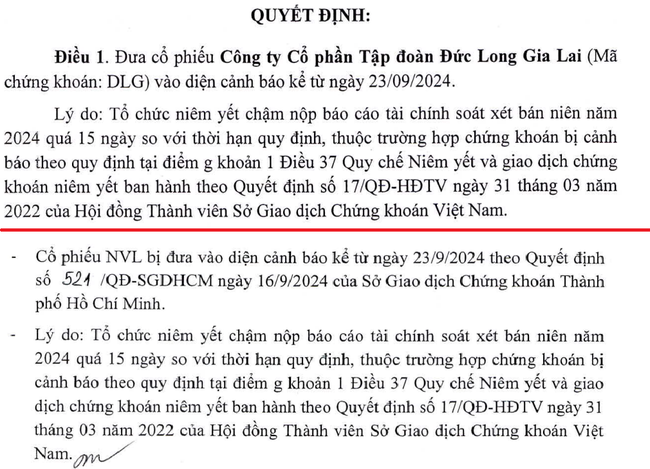 Cổ phiếu Novaland và Đức Long Gia Lai đều dính "án" cảnh báo giao dịch- Ảnh 1.