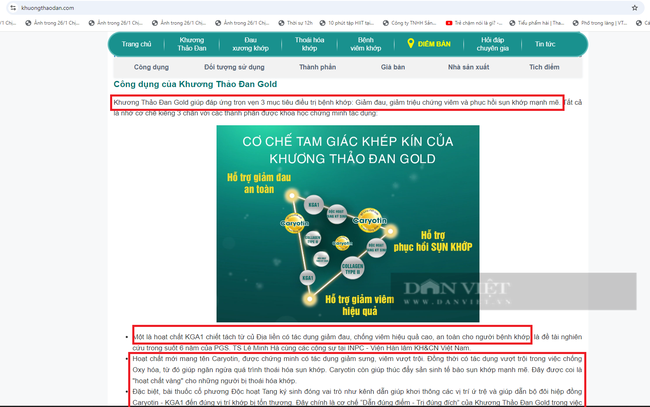 Website quảng cáo sản phẩm Khương Thảo Đan Gold có công dụng điều trị bệnh khớp, được ví "như một loại thuốc chữa bệnh"- Ảnh 3.
