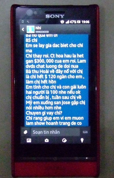 Ảnh chụp tin nhắn được cho là của Minh Chánh gửi qua điện thoại thương lượng về chuyện mua giải. Ảnh: Đ.T