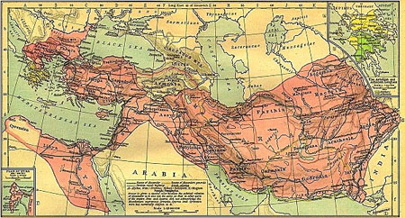 Bản đồ đế chế rộng lớn Macedonia dưới thời Alexander Đại đế.