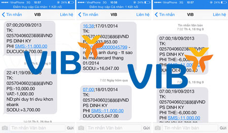 Hình ảnh một số tin nhắn từ dịch vụ thu nợ của VIB.