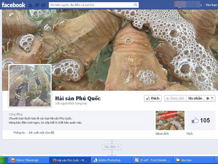 Một trang facebook bán hải sản. 