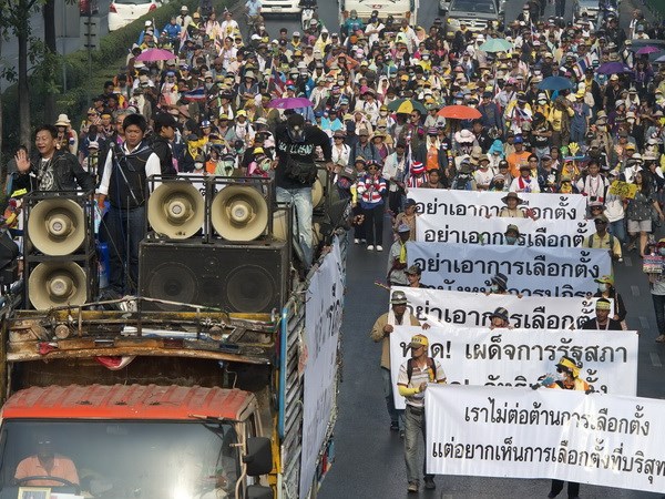 Người biểu tình chống chính phủ ở thủ đô Bangkok. (Nguồn: AFP/TTXVN)