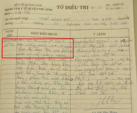 Bệnh án của các bệnh nhân đa số nhân nhập viện bị ngộ độc do ăn phải sứa (vòng màu đỏ)