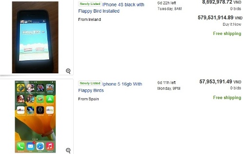 Điện thoại cài flappy Bird thường bán với giá hàng chục đến hàng trăm triệu