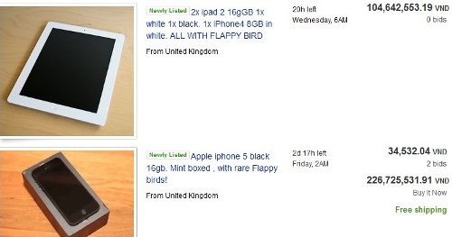 Ngoài điện thoại còn có iPad cài flappy Bird cũng được bán với giá ngút trời