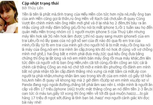 Thùy Liên cũng cho rằng không lấy cắp điện thoại nhưng đồng ý bồi thường 17 triệu đồng.