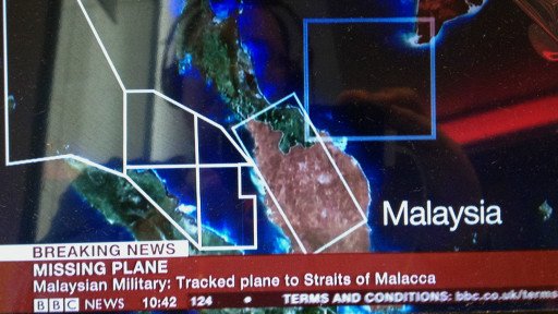 Bản đồ khu vực nghi ngờ máy bay Boeing 777 của Malaysia bị mất tích.