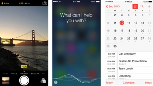 Người dùng có thể giữ nút Home để nói câu lệnh và thả nút Home để kết thúc câu lệnh để Siri trả lời, thay vì ứng dụng sẽ chờ người dùng ngừng nói mới đưa ra câu trả lời như trước. Tính năng này sẽ giúp người dùng tiết kiệm được thời gian hơn trong việc đưa ra các yêu cầu cho Siri. Trong khi đó, ứng dụng lịch được sắp xếp thuận tiện hơn, tùy chọn hiển thị theo từng tháng... Người dùng iPhone 5S có thể thiết lập để tự động kích hoạt chế độ HDR qua ứng dụng Camera.