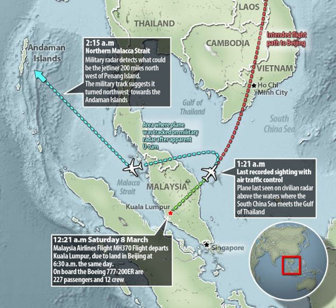 Đảo Andaman được thông báo ghi nhận MH 370 bay qua.