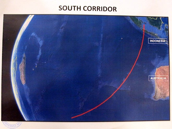 Các nhà điều tra cho ranwgf máy bay nhiều khả năng nằm ở hành lang phía nam dưới Ấn Độ dương (Ảnh: Kim Dung-Chí Giáp/Vietnam+)