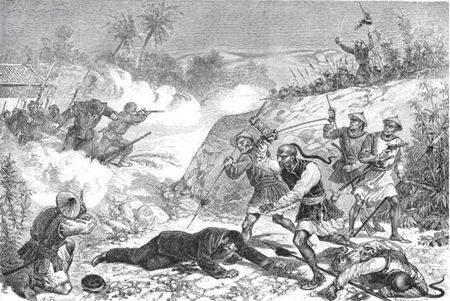 Quân triều đình dũng cảm đánh nhau với quân Pháp (Tranh minh họa)