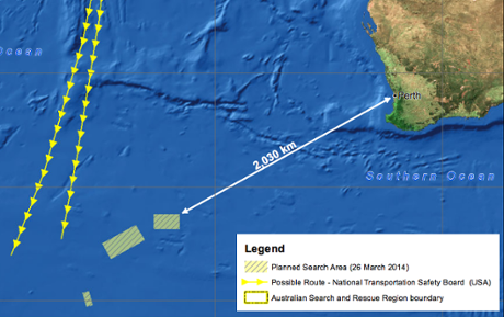 Vùng biển tìm kiếm mảnh vỡ nghi của MH370 đã được thu hẹp (Nguồn: AMSA)