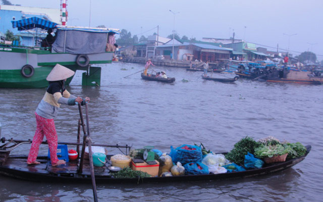 Bồng bềnh chiếc xuồng bán hàng bông miền Cửu Long